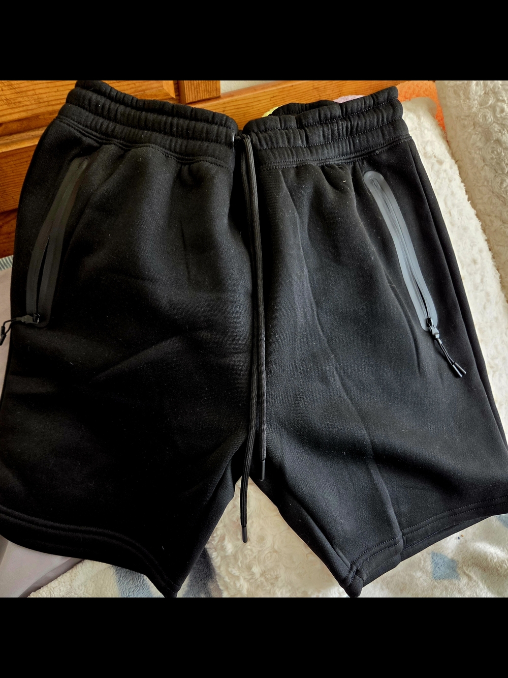 Men's Black Athletic Drawstring Shorts with Zip Pockets